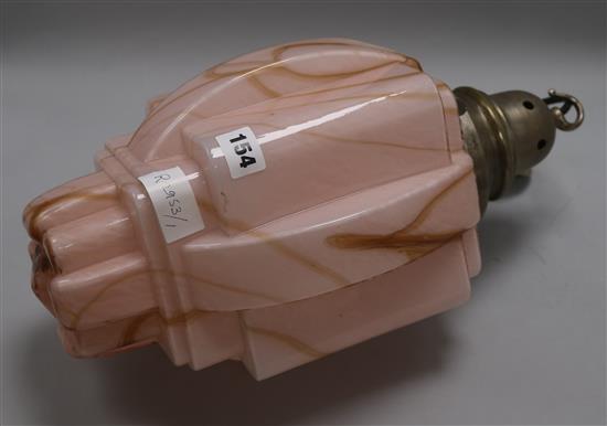 An Art Deco pink marble glass and chrome hanging light